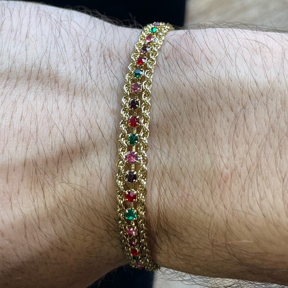 Vintage Deadstock 10KT Gold Filled Bracelet with Prong Set Quartz Crystals - Picture 5 of 7